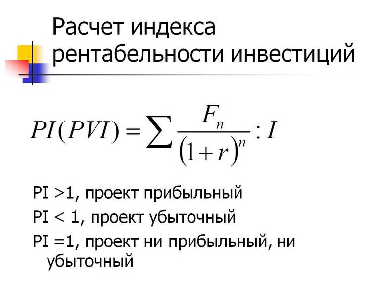 Расчет индекса рентабельности инвестиций