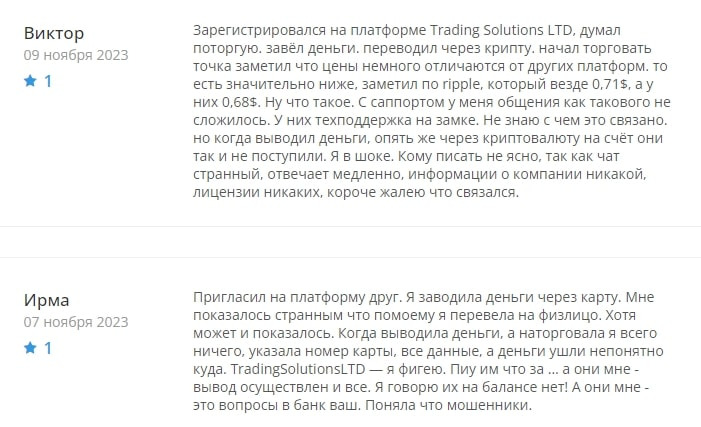 Отзывы о брокере Trading Solutions LTD