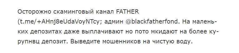 Отзывы об инвестициях в Father
